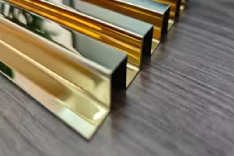 Stainless Steel Gold Hairline Fluted Panel in indonesia
